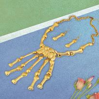Halloween Skeleton Hand Necklace Jewelry with Earrings Alloy Claw Decorative white