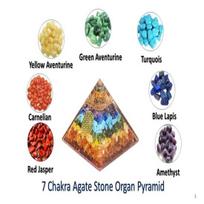 Organito piramidė „Septyni čakros“, užpildyta natūraliu agatu, Reiki, kristalų terapijai, blue