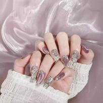 10pcs/set Purely Hand-made Wearable Nail Light Therapy Nail Stickers Finished Buccellati Purple Boutique False Nails Removable XS gray