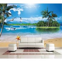Tapetai 3D freska Pajūrio jūra Neptūnas Žuvėdra Paplūdimio peizažas Sieninė Namų dekoro 3D Tapetai 200 cm(W) x 140 cm(H) blue