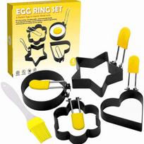 Kiaušinių žiedai kiaušiniams kepti Nerūdijančio plieno kiaušinių kepimo žiedai su apsauga nuo nudegimo Non-stick kiaušinių formavimo formelės 4 skirtingų formų one set black