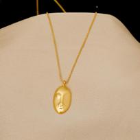 Trendy Personalized Jewelry, Beautiful Face, Solid Mask Pendant Necklace, Geometric Shape, Non Fading Gold-plated Collarbone Chain 42cm beige
