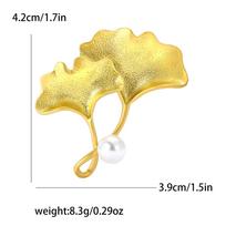 Alloy Ginkgo Biloba Pearl Brooch Niche Creative Women'S Clothing Corsage Ornament Pin yellow