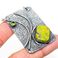 Natural Atlantisite, Peridot Gemstone 925 Sterling Silver Pendant 2.36  F7C37 gray