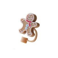 Animacinis šiaudelio papuošimas Gėrimų indai Silikoninis šiaudelio antgalis Dulkių dangtelis Šiaudelio dangtelis Puodelio priedai gingerbread man