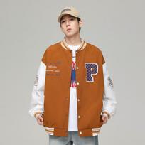 American baseball uniforms for men and women, spring and autumn new trendy brand loose and versatile casual color-blocking jackets 3XL white