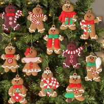 12pcs Gingerbread Man Ornaments for Christmas Tree, Assorted Plastic Gingerbread Figurines Ornaments, Christmas Tree Hanging Decorations, 3 Inch Tall 12 Cooking Gingerbread Man Ornaments brown