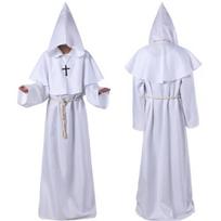 Viduramžių vienuolio chalatas Vienuolio kostiumas Helovinas Cosplay kunigas burtininkas su gobtuvu įvairiaspalvis apsiaustas apsiaustas juosmuo lyno kryžiaus ornamentų rinkiniai S smėlis