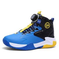 Boys' sports shoes  autumn new revolving buckle Cupertino children student leather anti-slip wear-resistant basketball shoes 36 black