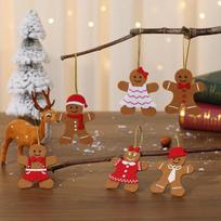 2024 Christmas Non Woven Cartoon Gingerbread Figurine Pendant Merry Christmas Tree Decor for Home Xmas Ornaments Happy New Year 6PCS 8CM