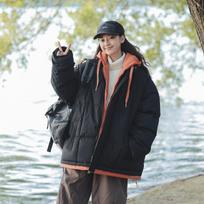 Men's Winter Outdoor Hong Kong Style Casual Cotton Coat Men's Fake Two-piece Hooded Couple Loose Thickened Bread Coat Cotton Jacket Women S