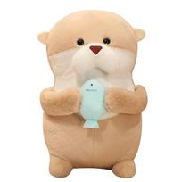 Cute Cartoon Otter Plush Toy Eating Fish Otter Small Animal Doll Cloth Doll Children's Gift 31cm beige