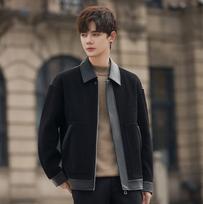 Autumn Senior Design PU Leather Splicing Jacket Lapel Ruffian Handsome Coat Loose Short Coat Top Men XXL juoda