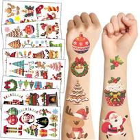 10 vnt. Kalėdinių tatuiruočių lipdukų, dovana vaikams, Santa, elnias, senis besmegenis, Kalėdos, Kalėdų vakarėlio priedas, vandeniui atsparūs tatuiruočių lipdukai, dovanos A beige