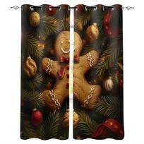 Christmas Pine Branch Lantern Gingerbread Man Blackout Curtains For Living Room Bedroom Window Treatment Blinds Kitchen Drapes W135 x H60cm brown