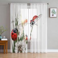 Dandelion Ladybug White Window Treatment Tulle Modern Sheer Curtains for Kitchen Living Room the Bedroom Curtains Decoration W135 x H114cm white
