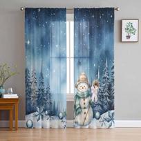 Christmas Starry Sky Forest Snow Scene Curtains For Living Room Bedroom Home Decoration Window Voile Tulle Curtain Drapes W135 x H114cm gray
