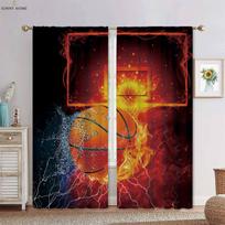 Water Fire Basketball Cool Sports 3D Printed Curtain Rod Pocket Boys Girls Room Living Room Kitchen Decorative Curtain 2 Pieces W50xH140(CM)x2PCS&Grommet Top black