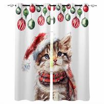 Cat Christmas Hat Blackout Curtains For Living Room Bedroom Window Treatment Blinds Drapes W135 x H60cm