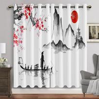 Chinese Traditional Ink Paint Landscape Window Curtain Blinds For Living Room Kids Bedroom Bathroom Kicthen Door Home Decor2Pcs W65X60H(cm)X2Pcs&Hook