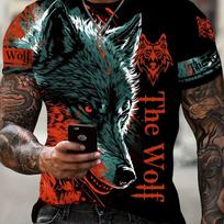2024 New Summer Wolf 3D Printed T-Shirt Men's Fashion Casual Short-Sleeved Men's T-Shirt Funny Outdoor Top T-Shirt Breathable S gray