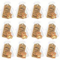 12 vnt Baby Shower Suvenyrai Dovanų meškiukas raktų pakabukas su organzos maišeliu Ačiū Kraft etiketė svečiams Mergaitės berniuko gimtadienio vakarėlio reikmenys 12pcs beige