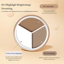 Contour Highlight Three-color Concealer Lasting Cover Blemishes, Acne Scars, Dark Circles, Eye Bags, Foundation Cream Makeup brown