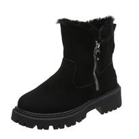 Madingi storos pliušinės sniego batai moterims, dirbtinio zomšo, neslystantys, žiemos batai moteriai, šiltai laikantys, medvilne paminkštinti batai, platforminiai ankle boots, 2024 35 juoda
