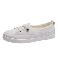 Fashion 2024Low Platform Sneakers Women Shoes Female Pu Leather Walking Sneakers Loafers White Flat Slip On Vulcanize Casual Shoes 35 white