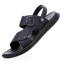Fashion Summer Large Sandals Sizes 38-48 Men Slippers Genuine Leather Outdoor Beach Shoes Casual Shoes Comfortable Breathable Sandals 48 juoda