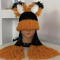 New handmade crocheted skull cat ear ball cap personalized fashionable adult pullover hat adult 57-59cm brown