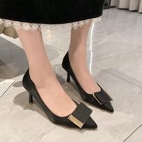 Fashion Shoes for Woman 2024 Office High Heels Women's Summer Footwear Pointed Toe Formal Black on Heeled Pumps Stylish Genuine Mark 34 juoda