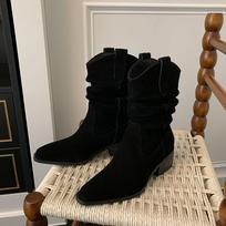 Fashion Half High Boots for Women Fur Middle Heel Square Toe Brown Mid Calf Shoes Woman Chic and Elegant Sale Spring Autumn New in 2024 35