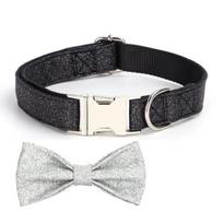 Dog Necklace Adjustable Self-engraving Exquisite Workmanship Universal Convenient Dress Up Nylon Sequin Bow Pet juoda