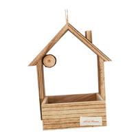 Wood Bird Feeder Birds Food Container, Weatherproof Yard Garden Decoration Window Birds Feeder with Perch for Macaws Cardinal beige