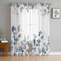 Country Style Leaves Robin Sheer Curtains for Bedroom Living Room Decoration Window Curtain Kitchen Tulle Voile Organza Drapes W135 x H115cm x1&Grommet Top white