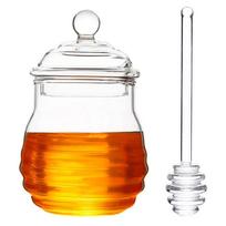 Medaus stiklainis stiklinis medaus puodo sirupo dozatorius su kaušeliu ir dangteliu Avilys medaus indelis namų virtuvės reikmenims 250ml white