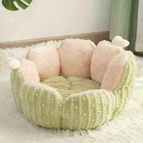 Cats Bed Warm Dogs Accessories Fluffy Houses and Habitats Plush Pet for Winter Goods House Cushions Things Puppy Products Basket M 46cm beige