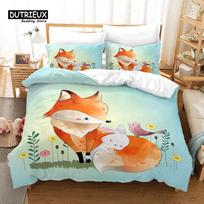 Kids Cartoon Fox Duvet Cover Microfiber Bedding Set Lovely Animal Theme Comforter Cover King For Kids Adults Girls Bedroom Decor EU single(135x200cm) gray