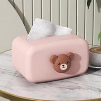 Cute Bear Liftable Tissue Box Wet Wipes Dispenser Holder Napkin Storage Box Bedroom Living Room Cartoon Desktop Paper Box white