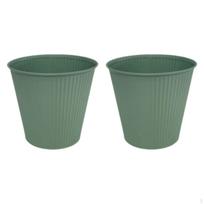 2 Pack Flower Bucket Pots Pen Holder Outdoor Pot Makeup Brush Container for Home Desk žalia