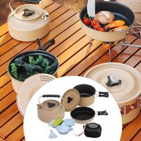 Camping Cookware Set Cooking Pot Portable Folded Handle Multipurpose Kettle Fry Pan for brown