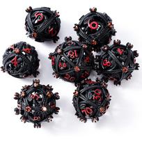 Metal DND Dice Set, Unique Jeweled Dragon Hoard Orb Design, Beautiful Dragon D&D Metal Dice for Role Playing Games (RPG), Stunning D and D Set juoda/raudona