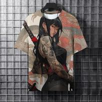 Vasaros vyriški marškinėliai Mados samurajaus tatuiruotė 3D spausdinimo grafika Tendencija Laisvalaikio Harajuku gatvės apranga Apvalus kaklas Hip Hop Ypač dideli drabužiai 3XL red