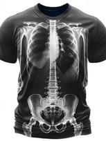 Retro Vintage Casual Subculture 3D Skeleton Print Men's T Shirt Sports T Shirt Short Sleeve Crew Neck Shirt Summer S gray