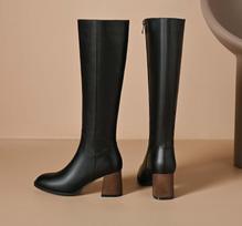 Krazing Pot Cow Leather Autumn Winter Shoes Thick High Heels Big Size 34-size 46 Zipper Decoration Concise Style Women Keep Warm Knee Boots 34 juoda