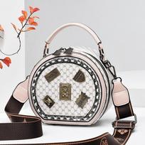 Round Small Bag High Quality Women Messenger Bags Leather Female  Shoulder Bag Vintage Leather Handbags Classic Crossbody Bag gray