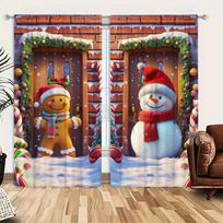2pcs Christmas Gingerbread Man and Snowman Printed Curtain for Christmas Home Decor - Rod Pocket Window Treatment for Bedroom 52.5cmX116cm X 2pcs