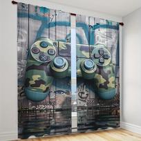 2 Panels Gaming Semi-Blackout Curtains Rod Pocket Gamer Room Decor Digital Print Video Game Controller Pattern Home Decoration (W50cmxH130cm)x2&Rod Pocket