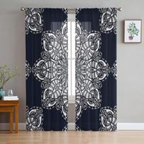 Mandala Abstract Flower Sheer Curtains for Living Room Decoration Window Curtains for Kitchen Tulle Voile Organza Curtains W135 x H115cm x1 white